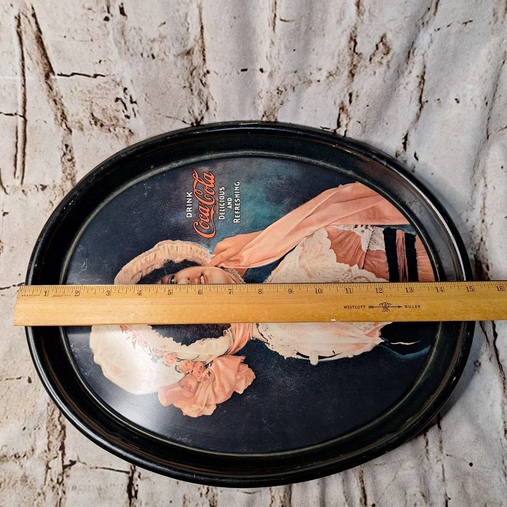 Vintage Coca-Cola 1914 Betty Girl Metal Serving Tray Oval 15 Inch Advertising‎